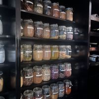 Wide array of spices, legumes and vegan powders used in the cooking   at Infini in Noord