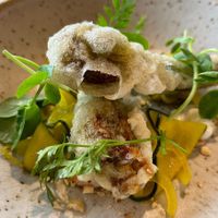 Zucchini flowers with vegan ricotta   at Yarra Valley Restaurant 1309 - Balgownie Estate in Yarra Glen