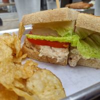 Chickpea Salad Sandwich with Chips at Marsh Moon Cafe in Edisto Beach
