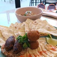 Habib (House-made falafel, mushroom kafta, dry chestnut curd, hummus, tabbouleh, babaganoush, rice with lentils and sheet bread) at Kantina Prestes in Natal