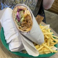 Vegan donner wrap and chips   at FilFil in Brighton