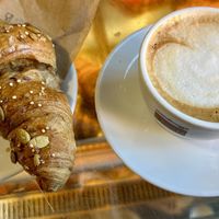 Cappuccino di soia e vegan croissant   at Caffè Villa Mercede in Rome