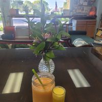 Tango Mango Smoothie and ginger tumeric shot at Food For Thought Market in Marathon