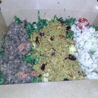 Bizness kale salad with carrots & lentils, curried quinoa, and Greek couscous at Bronze Cafe at The Center in Las Vegas