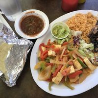 Tofu fajitas with corn tortillas and guacamole!! at Fidelina's Taqueria in Ellensburg