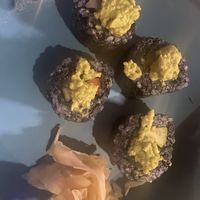The avocado and cucumber sushi tasty but they'd run out of beetroot and use charcoal instead.   at CocoMaya Restaurant in Virgin Gorda