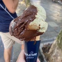 Pistachio and chocolate  at Gelatería Boulevard in San Sebastian