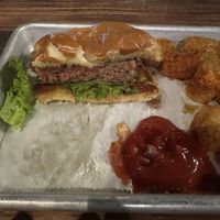 Vegan impossible burger with tots  at Recbar 812 in New Albany