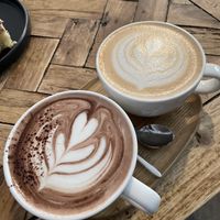 Hot oat chocolate and coconut chai latte   at Version Coffee in Prague