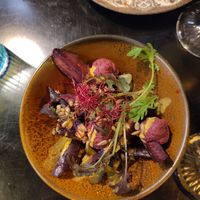 Tapas #3 with purple carrot and pumpkin cream at Planttrekkerij  in Antwerpen