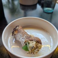 dessert: canolo with vegan ricotta, orange, pistachio & chocolate at Planttrekkerij  in Antwerpen