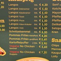 Two vegan options on the menu + garlic bread  at Hanswurstl - Kiosk in Vienna