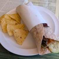 Rollup Sandwich with organic tofu teriyaki and brown rice at Sunshine Natural Foods Cafe in Grants Pass