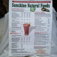 Awesome Menu! at Sunshine Natural Foods Cafe in Grants Pass