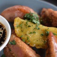 chickpea pumpkin and spicy seitan dumplings at Momos - Organic Veggie Dumplings in Berlin