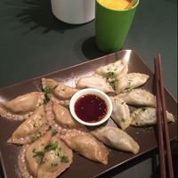 Vegan dumplings and carrot/orange/ginger juice.  at Momos - Organic Veggie Dumplings in Berlin
