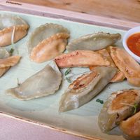 cheeky chickpea & bro-shi-to; half steamed, half fried  at Daily Dumpling in Berlin