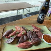 Raviolis aubergines et seitan  at Momos - Organic Veggie Dumplings in Berlin