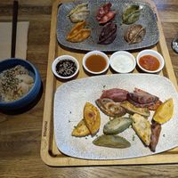 Vegan dumplings & pickled radish. at Momos - Organic Veggie Dumplings in Berlin