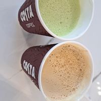 Matcha latte and cappuccino with soy milk at AUH - Costa Coffee - TA in Abu Dhabi