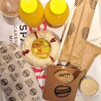 Orange juice, hummus and stuffed falafel at AUH - Operation Falafel - TA in Abu Dhabi