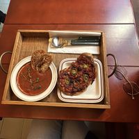 Tomato soup + pizza (topping of olive, corn, jalapeño )  at Ashville Bakery Cafe - 애쉬빌 베이커리 카페 in Seoul