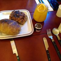 Ciabatta, walnut/peas bread and orange juice at Ashville Bakery Cafe - 애쉬빌 베이커리 카페 in Seoul