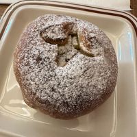 Chestnut and plum (I think) ciabatta with dusted sugar on top, so soft! I also got an oat latte. at Ashville Bakery Cafe - 애쉬빌 베이커리 카페 in Seoul