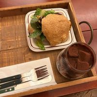 mushroom sandwich and caramel choco latte (iced) at Ashville Bakery Cafe - 애쉬빌 베이커리 카페 in Seoul