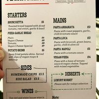 Vegan menu   at Portofino in Newcastle Upon Tyne
