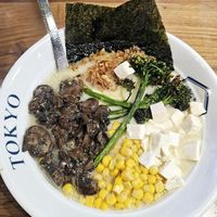 Quartz Vegan Ramen with added corn at Rakkan Ramen in Truckee