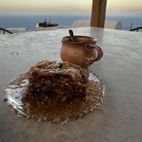 Baklava and the ocean. The best.  at Ethos Vegan Retreat in Santorini