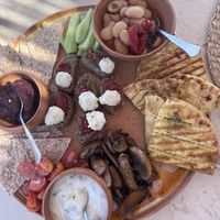 The vegan mezze platter might have been our FAVORITE (beside the gyros). So delicious.  at Ethos Vegan Retreat in Santorini