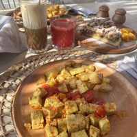 Tofu with potato and apple pie   at Ethos Vegan Retreat in Santorini