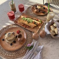 Blueberry pancakes and lentil wraps  at Ethos Vegan Retreat in Santorini