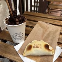 Vegan burger empanada and mocha frappe!   at NaturalMente - Italian Coffee Shop in Toledo