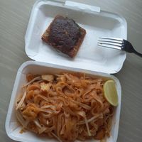 Pad thai and vegan fish with chili paste at Yo Vegan in Phuket