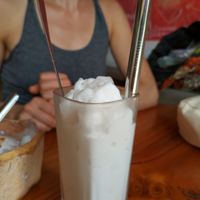 Coconut shake made with coconut ice cream, coconut water and coconut flesh 11.90RM at Bikini Toppings in Malacca