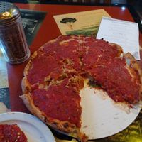 Traditional deep dish pizza at Kitchen 17 in Chicago