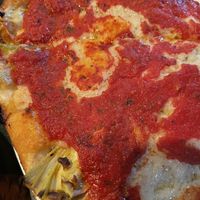 Vegan deep dish with artichoke, peppers and great spice    at Kitchen 17 in Chicago