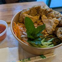 Vermicelli noodle bowl with spring rolls and fish sauce at Sen Saigon in New York City