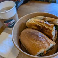 Lemongrass Tofu and Mushroom Banh Mi, with tea at Sen Saigon in New York City