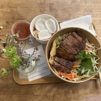 BUn Thit Nurong (vermicelli with vegan ribs and vegan fish sauce). at Sen Saigon in New York City