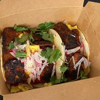 “Three Amigos” breakfast tacos w/added tempeh (takeout) at Bang Bang Cafe in Seattle