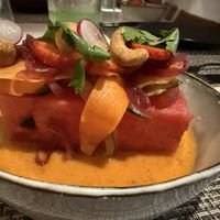 Watermelon strawberry gazpacho   at Origins  in Tamarindo