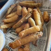 Pickle fries confirmed vegan with chef  at Forks & Stix in Big Pine Key
