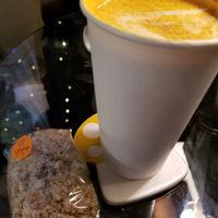 Crumb cake and latte at Myco Cafe in Boulder