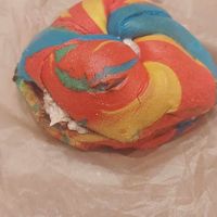 Rainbow bagel with walnut soy filling =D at Liberty Bagels - Wall Street in New York City