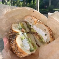 Everything bagel with tofu cream cheese   at Liberty Bagels - Wall Street in New York City