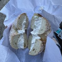 Toasted salt with tofu scallion  at Liberty Bagels - Wall Street in New York City